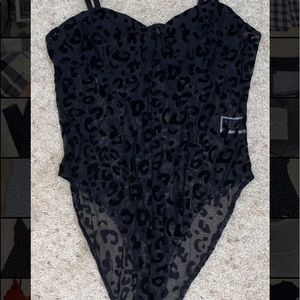 Black Mesh Leopard Print Bodysuit